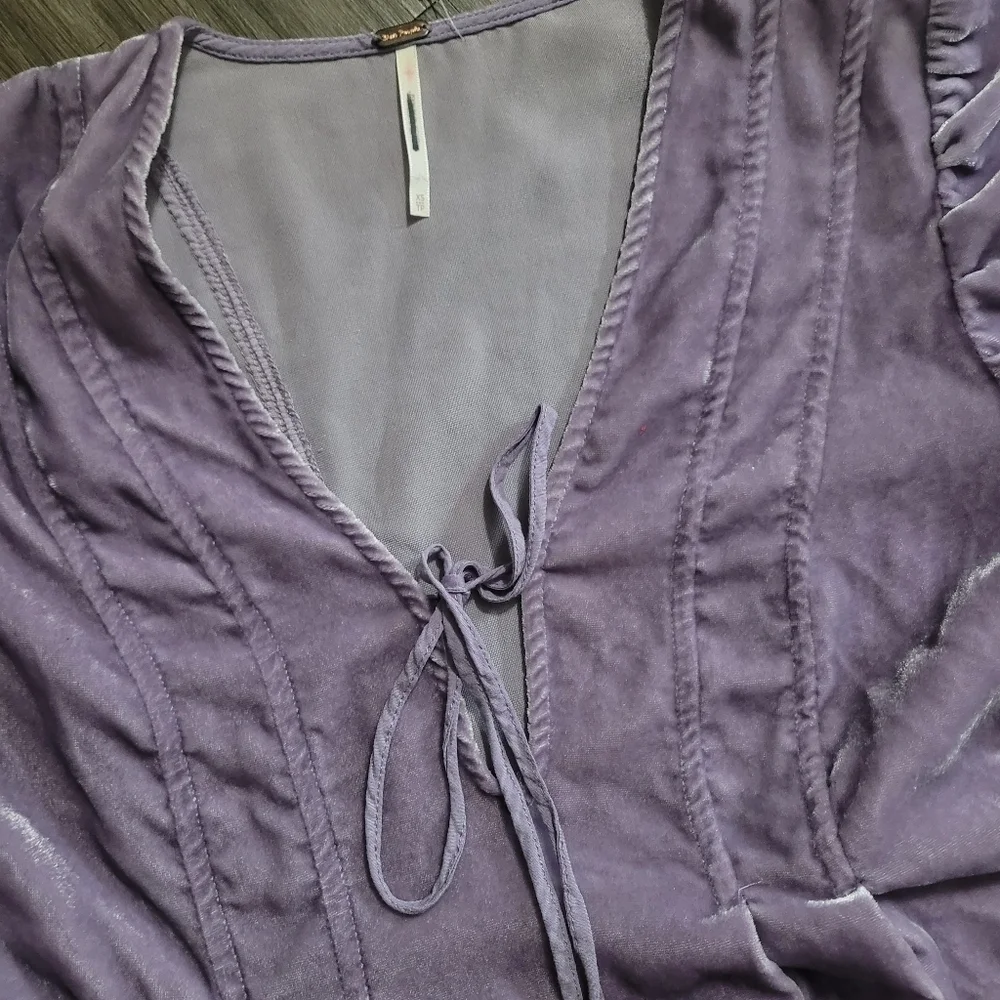 Free People Adele Velvet Tunic Top XS Purple Cottagecore Festival - Picture 5 of 6